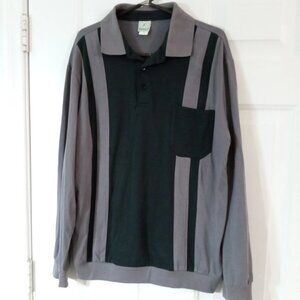 VTG Haband Men’s Polo Shirt Large Gray & Black Striped Colorblock Cotton Blend